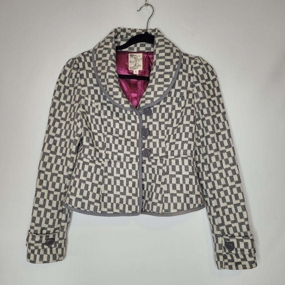 Tulle Gray Geometric Blazer Jacket - Picture 4 of 11